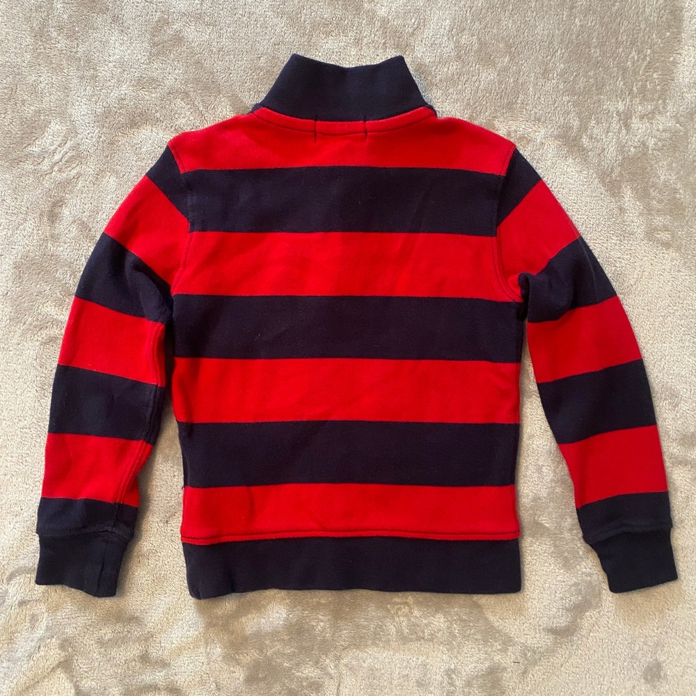 Polo Ralph Lauren Pullover Kids 3T Red Navy Blue Striped Quarter Zip Cotton Pony - Picture 4 of 8